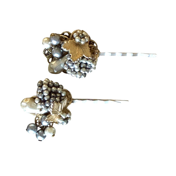 Bridal Hair Pins Grey Silver Beaded Mirium Haskel Vintage Inspired Wedding Glam - Picture 3 of 7
